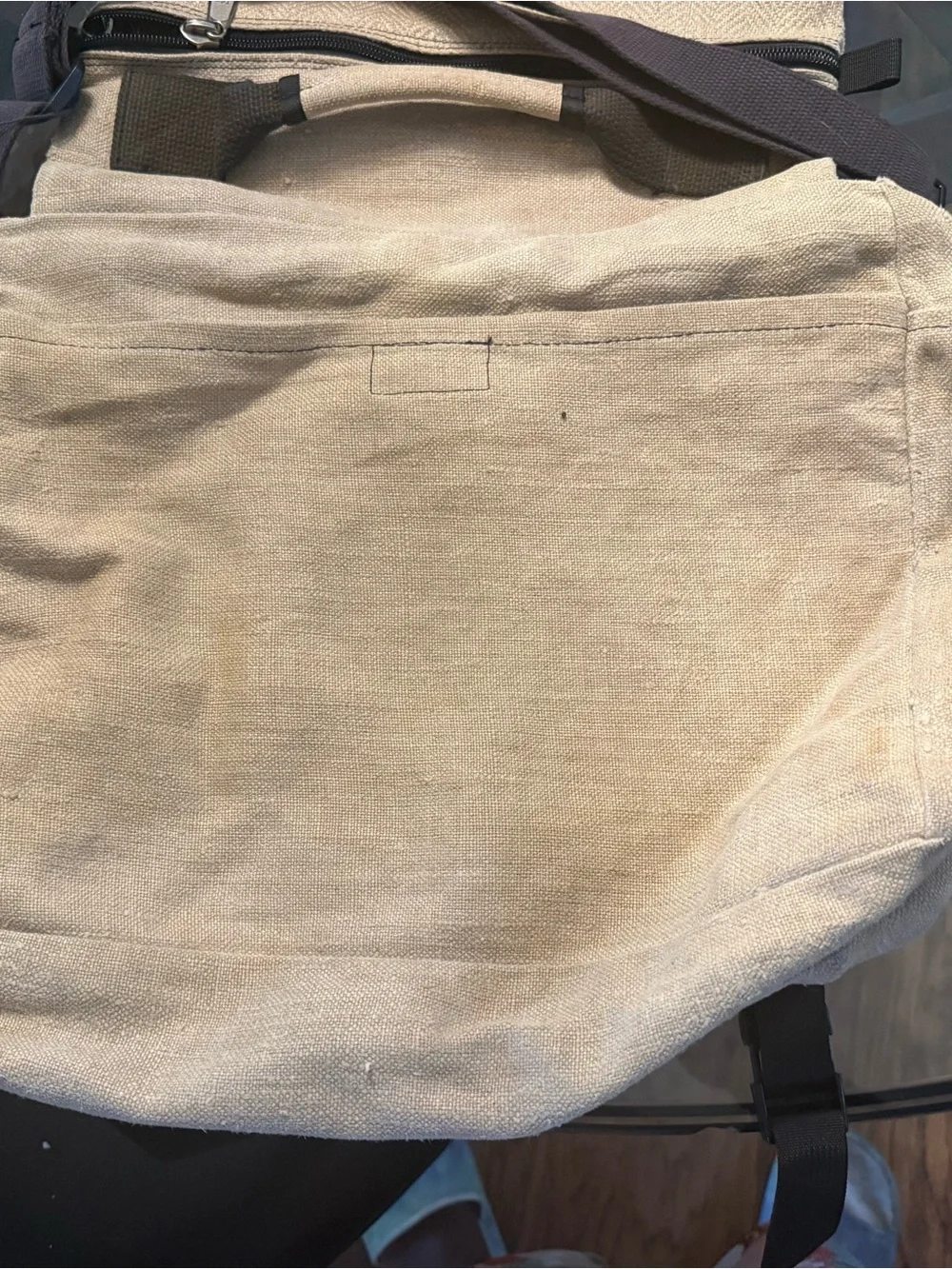 Neutral Cream Canvas Duffel Bag with Black Accents